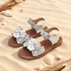 Sandalias de Flor de Perla para Niñas Suela Suave Antideslizantes Velcro Punta Abierta Dulce Estilo Princesa Zapatos para Niñas