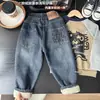 Calças de Lã para Meninos com Forro de Lã de Cordeiro Outono e Inverno Crianças Grandes Jeans Integrados com Lã Novo Inverno Calças de Algodão Engrossadas