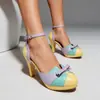 Modelo de comercio exterior transfronterizo verano 2026 sandalias huecas de tiras con hebilla de moda de tacón alto de color bloqueado talla grande 40-48 AliExpress
