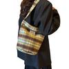 Bolso de gran capacidad bolso tote de cuadros retro para mujer 2024 Nuevo estilo preppy de lana casual para hombro y bandolera