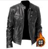 Inverno do Sul quente botão moda dominador motocicleta masculino multi-bolsos PU casaco gola alta zíper cardigã jaqueta de couro
