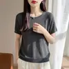 Camiseta de Punto de Lino de Alta Gama Estilo Francés de Manga Corta para Mujer, Verano 2026, Delgada, Transpirable, Corte Holgado, Camiseta Base Adelgazante de Media Manga