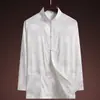 Traje Tang Primavera e Verão para Homens de Meia-Idade e Idosos, Blusa de Seda Gelada de Manga Longa, Camisa Chinesa Tamanho Grande para o Pai, Roupa para Exercício Matinal