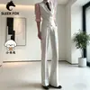 Calça Longa Versátil de Cor Sólida com Caimento, Cintura Alta, para Homens, Estilo Casual Minimalista Japonês, Não Amassa, Toque de Luxo, Levemente Flare