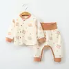 Conjunto de ropa de otoño de cintura alta para bebé, conjunto de ropa interior de dos piezas de algodón puro, conjunto de ropa de dormir básica sin costuras para proteger la barriga de recién nacidos