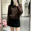 2026 Nuevo Estilo Coreano Otoño Corto Lunares Moda Cuello de Mezclilla Chaqueta Suéter Falso Dos Piezas Tejido Cárdigan Superior
