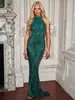 Vestido de fiesta sexy de corte ajustado bodycon estilo sirena con cuello halter, rayas geométricas y lentejuelas, transfronterizo europeo y americano de Amazon