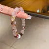 Pulsera de Cuentas de Ágata Natural, Cristal de Fresa y Perla de Agua Dulce Pulsera Dulce Elegante Moda de Nicho Pulsera Versátil para Mujer