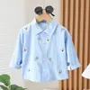 Camisas para Niños y Niñas 2025 Primavera Nueva Camisas Infantiles Estilo Primavera y Otoño Niños Riendo Rayas Camisas de Manga Larga para Hombre Chaquetas