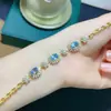 Pulsera de Topacio Azul Suizo Natural Puro Cuerpo Completo de Red Calidad Piedra Principal Tamaño 5*7mm Plata 925 Incrustación Seiko
