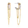 Pendientes Minimalistas de Acero Inoxidable Color Oro de 18K con Borlas Bloque de Color y Anillo en C, Pendientes de Lujo Ligero de Alta Gama para Mujer, Joyería Transfronteriza