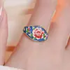 Anillo de Flor de Rosa Roja de Plata S925 para Mujer Nicho Lujo Accesible Diseño Retro Estilo Étnico Literario Tendencia Nacional Anillo de Esmalte