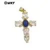 Wt-Mp320 Exquisito Delgado Cruz Transparente Zircón y Piedra de Color Chapado en Oro de 18 Quilates Colgante DIY Hecho a Mano