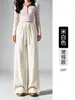Pantalones de lana de pierna ancha en color gris azul oscuro para mujer, nueva colección de otoño 2026, de talle alto, adelgazantes, de pierna recta, casual, pantalones de mezcla de algodón europeos