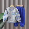 Trajes de Menino para Primavera e Outono, Roupas de Outono, Moletons Falsos de Duas Peças de Manga Longa para Crianças Tamanhos Médio e Grande, Calças Casuais, Conjunto de Duas Peças para Esportes, Outono e Inverno