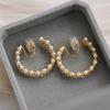 Arete de Perlas Retro Francés de Alta Gama Elegantes Aretes Combinables Clip para Oreja con Placa para Incienso de Mosquitos sin Oreja Aretes de Celebridad de Internet