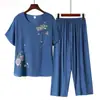 Pijama de Algodón y Lino para Madre, Traje de Verano de Manga Corta para Mujer, Ropa de Casa Casual Delgada de Verano para Personas de Mediana Edad y Mayores