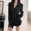 Roupa Íntima Sexy Camisa de Namorado Manga Longa Listrada Slim Fit Versátil Comprimento Médio Emagrecedor Outono Top Cintura