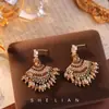 Pendientes Largos Hechos a Mano con Borlas de Cristal en Forma de Abanico Vintage, Sensación de Lujo Ligero y Gama Alta, Color Marrón Maillard, Accesorios para Orejas Estilo Étnico