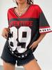Camiseta de Malha com Estampa Digital Manga Curta/Longa Solta Feminina Estilo Americano Esportiva Casual Pulôver Decote V Top Masculino e Feminino