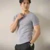 Camiseta Básica de Manga Corta de Algodón Puro de Gama Alta para Hombre con Cuello Medio Alto y Camiseta de Cuello Medio Ajustada para Hombre en Gris para Otoño e Invierno