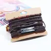 Set Retro Sencillo Transfronterizo Europeo y Americano Pulsera de Cuero Tejido DIY Aleación Creer Accesorio de Mano de Moda para Hombre