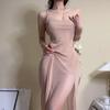 Vestido longo com fenda alta de cor sólida, perspectiva sexy, malha, alça, vestido, roupas quentes para casa, pijamas, roupa de dormir 1235