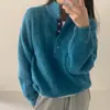 Estilo Dongdaemun coreano de alta gama, diseño de color contrastante, suéter de punto pullover nicho con botones ocultos y dobladillo con cordón