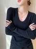 Suéter de Tricô Andi de Veludo com Gola U e Manga Longa para Mulheres, Novo Estilo Francês Outono/Inverno 2026 Suéter Base Macio e Confortável para Mulheres