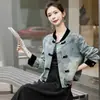 Chaqueta de Mezclilla Estilo Chino Retro, Abrigo Delgado para Mujer, Primavera y Otoño, Tallas Grandes, Diseño Adelgazante, Nueva Blusa Botonada Estilo Chino