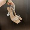 Zapatos de tacón alto transparentes para mujer, verano 2022, nueva moda, sandalias de tacón fino famosas en Internet con sandalias y pantuflas con pedrería para uso exterior.