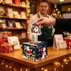Caja de regalo navideña para dibujar dinero con diseños de Papá Noel y árbol de Navidad, caja sorpresa navideña creativa de color azul oscuro para fiestas navideñas