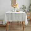 INS Poliéster nórdico Jacquard Braid Hollow Tassel Toalha de mesa listrada renda longa quadrada toalha de mesa Cross Border