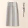 Saia Exquisita de Alta Qualidade Estilo Tailleur para Mulheres, Novo Modelo Verão 2026, Saia Lápis de Cintura Alta Linha A, Comprimento Médio com Fenda, Saia Bodycon