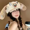 Boina de felpa con orejas de conejo de dibujos animados linda estilo japonés para mujer, versátil para salidas de verano, hace que la cara se vea más pequeña, sombrero octogonal