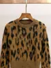 Top de Malha Feminino Outono e Inverno Novo Estilo Francês Sexy Animal Print Leopardo Pelúcia Gola Redonda Curto Shenzhen Nanyou