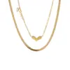 Acero de Titanio Color Inalterable Doble Capa Collar de Corazón para Mujer Estilo Ins Trendy Popular en Internet Estilo Frío de Nicho Cadena para Clavícula Cadena de Lana