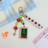 Colgante Estilo Coreano Ins Temática Navideña, Llavero Tejido con Cuentas Florales de Manzana, Etiqueta Cuadrada de Árbol de Navidad, Colgante para Bolso