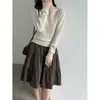 Falda de Pana con Lunares de Cintura Alta Luxi para Mujer, 26 Otoño Nuevo Cintura Elástica Patchwork Falda Corta de Botón 10060