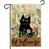 2026 Bestseller de Amazon Primavera y Verano Gato Floral Girasol Jardín Decoración Exterior Bandera Lino Bandera de Jardín