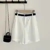 Foto real Calças de linho Estilo old money A-line slim fit soltas versátil shorts casuais Roupas femininas Cinto pode ser comprado separadamente 13687