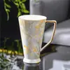 Caneca Grande em Porcelana de Ossos com Formato de Trompete e Borda Dourada, Copo de Água de Grande Capacidade, Caneca para Chá de Leite, Caneca de Cerveja, Copo para Suco, Copo para Limonada