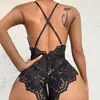 2026 Body Sexy de Lencería con Abertura en la Entrepierna Estilo Europeo y Americano con Cuello Halter, Atado Cruzado, Espalda Descubierta Sexy, Encaje, Body para Mujer