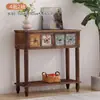 Gabinete de Entrada de Madera Maciza Estilo Americano, Gabinete Divisor, Gabinete de Almacenamiento Vintage para Sala de Estar, Mesa Larga Estrecha de Entrada Estilo Chino, Extremadamente Estrecha Contra la Pared