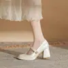 Sapatos Femininos Mary Jane Salto Bloco Jin Gang MY7009 Lançamento 2024 Primavera e Outono Versátil Salto Alto Bico Fino Sapatos de Salto Único para Mulheres