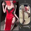 Lencería Sexy con Escote Profundo en V, Camisón de Terciopelo Coreano, Deseo Apasionado y Puro, Abertura Alta, que Muestra la Cadera, Uniforme de Secretaria Sin Quitar