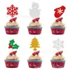 Toppers de decoração para bolo de Natal, Toppers de sobremesa para cupcake de árvore de Natal e chapéu, Toppers para bolo de Ano Novo