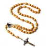 [En Stock] Rosario de Madera con Cruz, Cuentas Marrones Trenzadas, Accesorios Transfronterizos de Pascua