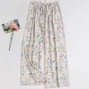 Calça de Pijama de Seda de Algodão para Mulheres, Nova Calça Floral Anti-Mosquito de Verão, Pode Ser Usada Fora de Casa, Calça de Casa, Algodão Artificial, Tamanho Grande, Calça Fina para Casa