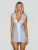 Vestido Rosa de Alças Cruzadas Estilo Europeu e Americano, Decote V Profundo, Alças, Sem Mangas, Slim Fit, Zíper, Bodycon, Mini Vestido para Festas de Meninas